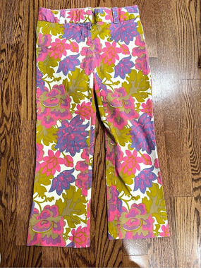 J.Crew City Fit Stretch Floral Pants Floral Flare Pants Pink & Purple Size 4